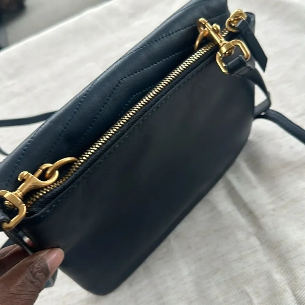 Thacker Jenna Quilted Leather Crossbody Bag- Navy